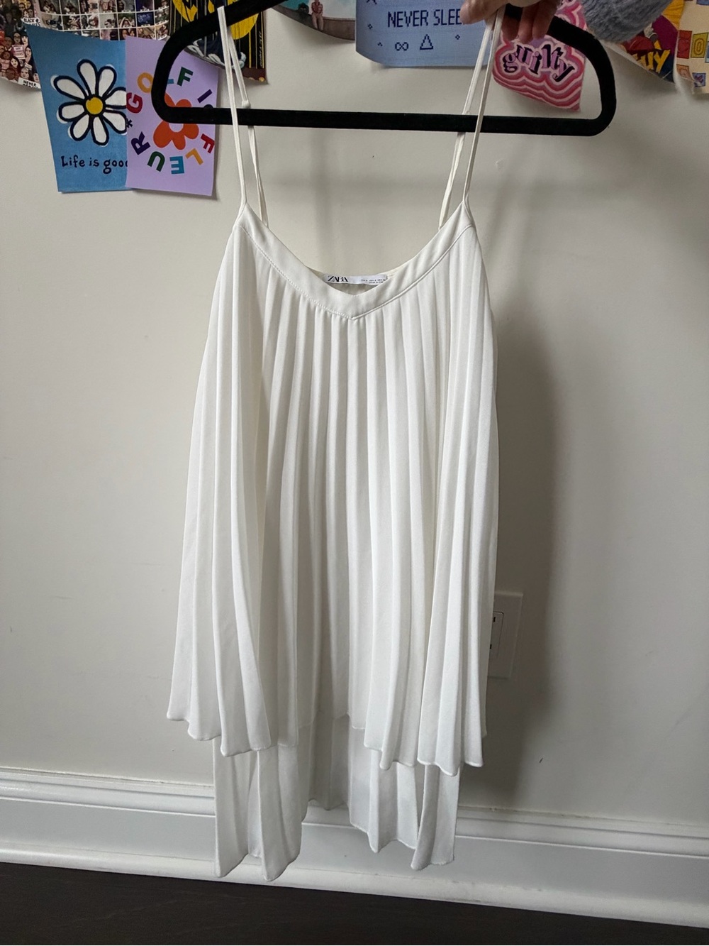 Zara Ivory Pleated V-Neck Dress